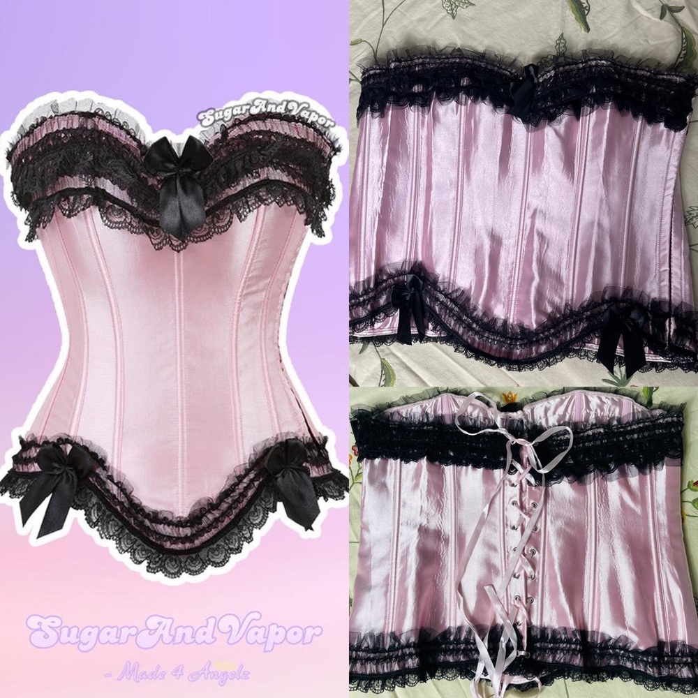 Y2K BABY PINK SATIN & TULLE CORSET TOP XXL